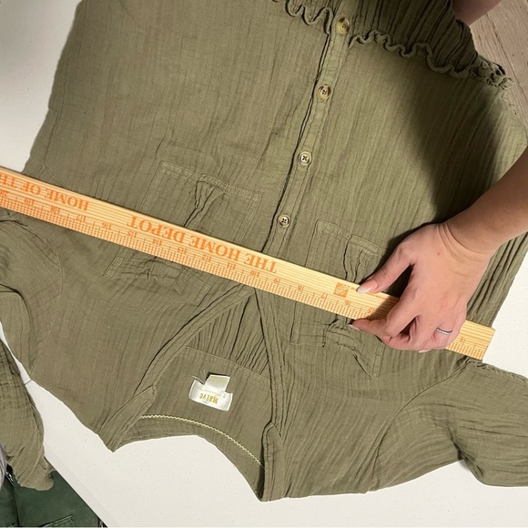 Anthropologie Maeve Katie Textured Utility Tunic Cotton Green 4P 4 Petite F - Picture 8 of 8
